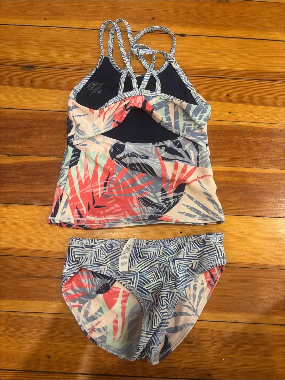 Athleta Girls Tropical Tankini Set in Coral, Mint & Navy - Sz XS / 6